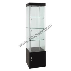 Standing black glossing MDF and glass jewelry showcase with storage and lights (GSWC500LT-B)