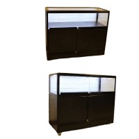 Hot sale black wooden clear glass case K/D packing display showcase with LED lights